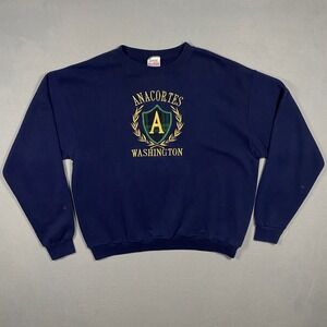Vintage‎ Santee Sweats Crewneck Sweatshirt Mens L Navy Anacortes Washington USA